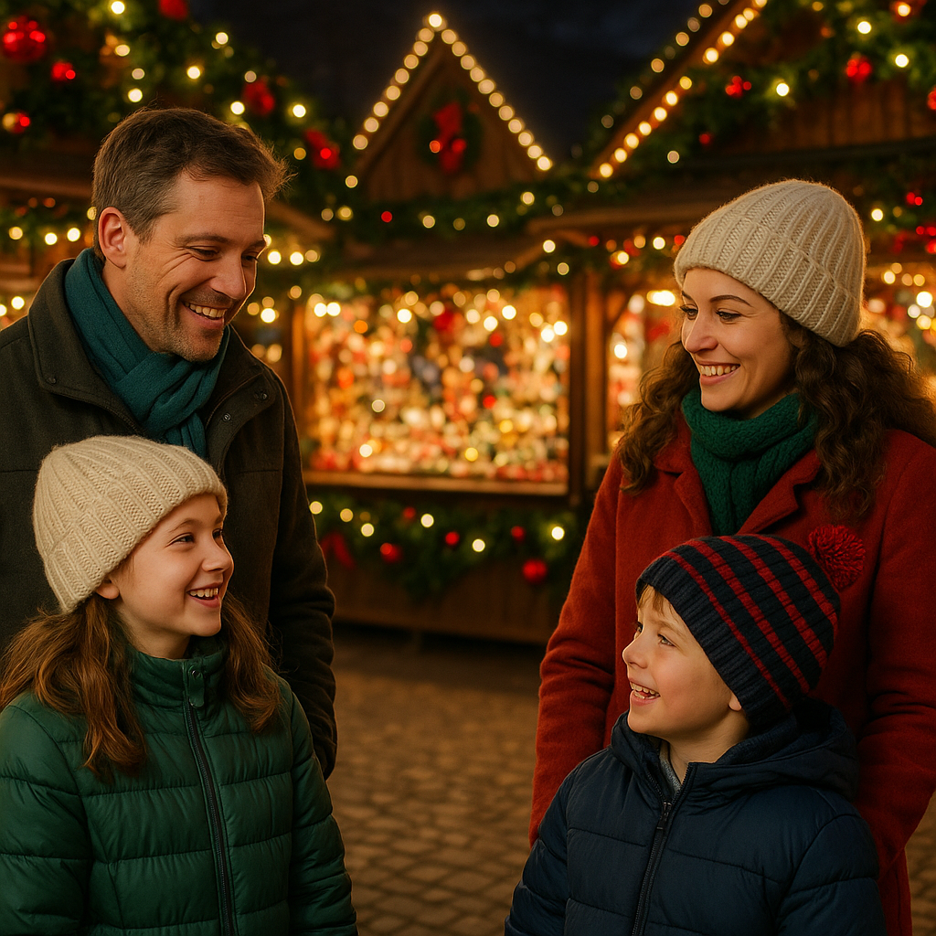 Srpska porodica uživa na božićnom marketu u večernjim svetlima u Ujedinjenom Kraljevstvu