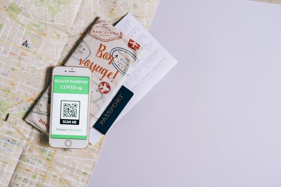 Smartphone displaying health passport with travel documents